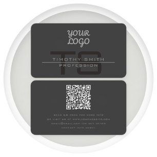 Cartão De Visita Seu Logotipo & código QR Moderno Cinza Escuro
