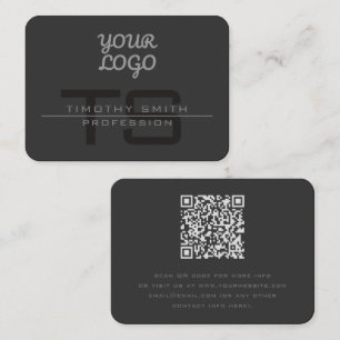 Cartão De Visita Seu logotipo e código QR Moderno Elegante Cinza Es