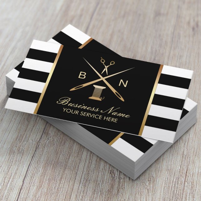 Cartão De Visita Sewing Seamstress Dourado Thread & Agulha Moderno (Criador carregado)