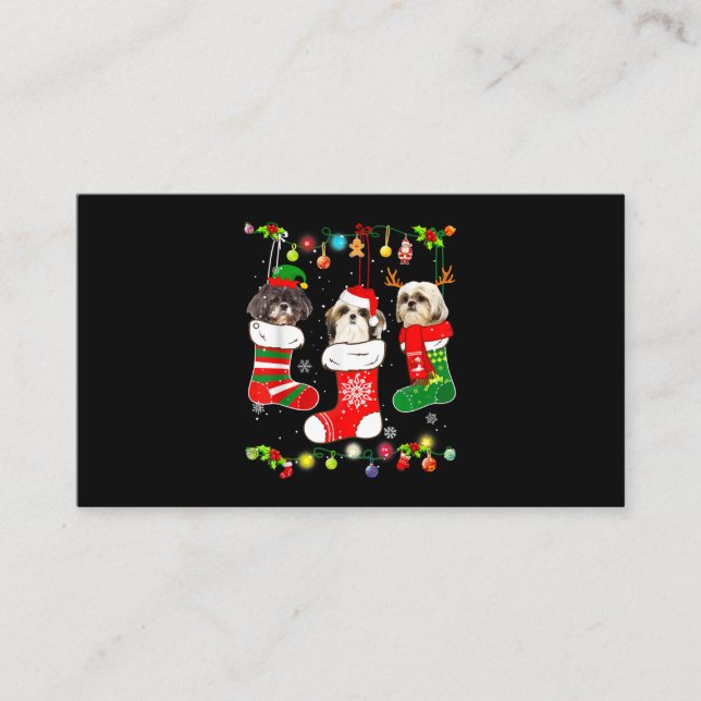 Cartão De Visita Shih Tzu natal Luzes De Presente Engraçadas Cão De (Frente)