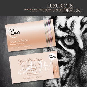 Cartão De Visita Shimmer de Coral Pastel Elegante com Monograma de 