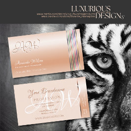 Cartão De Visita Shimmer Rosa de Pastel Elegante Stripes Monograma