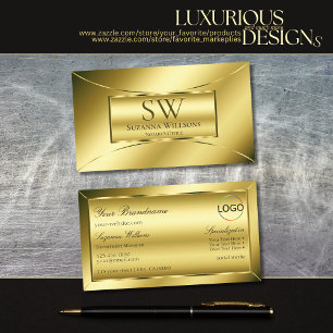 Cartão De Visita Shimmery luxuoso Dourado com monograma e logotipo