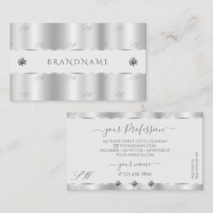 Cartão De Visita Shimmery Silver Sparkle Jewels Monograma Luxurioso