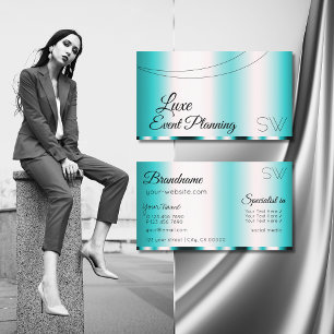 Cartão De Visita Shimmery Teal Glamorous com Na moda monograma