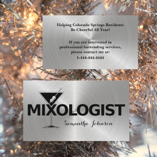 Cartão De Visita Shiny Silver & Black Event Bartender Business Card