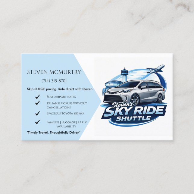 Cartão De Visita Shuttle de passeio aéreo de Steven (Frente)