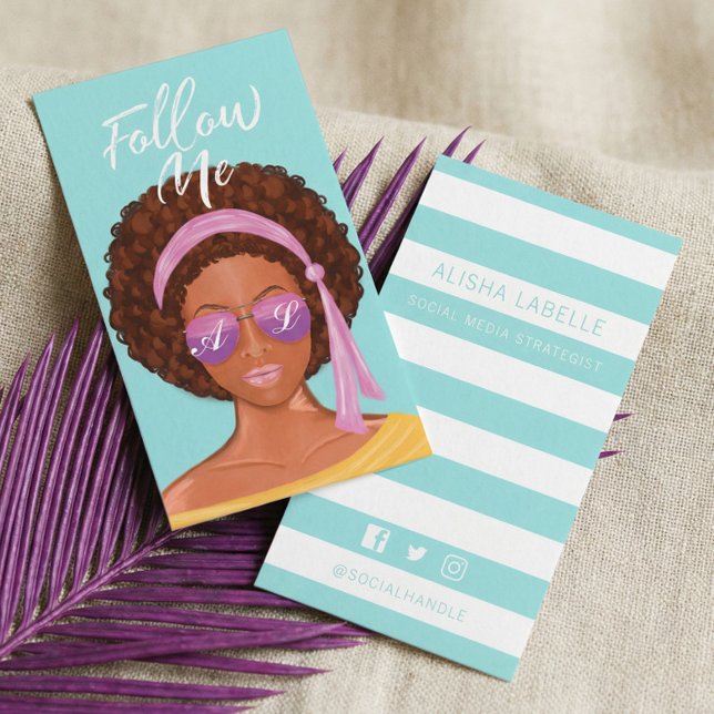 Cartão De Visita Siga-me Trendy Modern Beach Beauty Social Media (Girl Boss Content Creator Social Media Influencer Business Card)