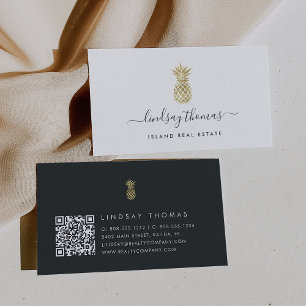 Cartão De Visita Signature Faux Dourado Pineapple QR Code