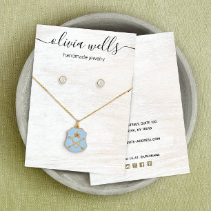 Cartão De Visita Signature Script White Wood Necklace Earring