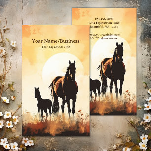 Cartão De Visita Silhouette Mare e Foal Horse Sunset Equestre