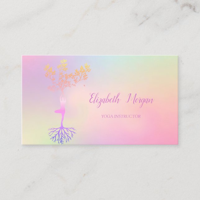 Cartão De Visita Silhueta de árvore elegante, ioga holográfico (Frente)