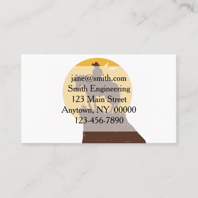 Cartão De Visita Silhueta de cavalo de vaqueiro ao pôr do sol (Frente)