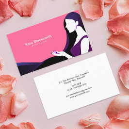 Cartão De Visita Silhuette de Bonito Mulher de Cabelo Negro Longo |