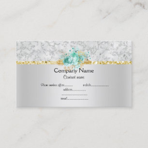 Cartão De Visita Silver aqua floral elegante negócio de semirraglos
