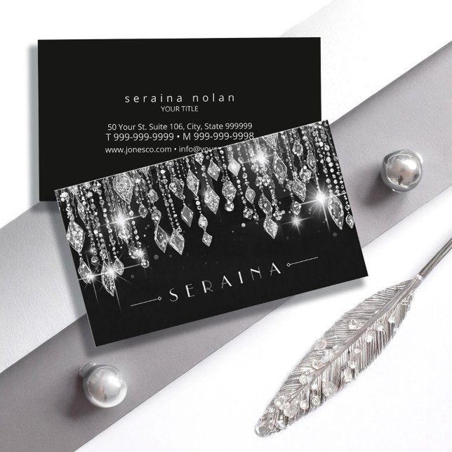 Cartão De Visita Silver Boho Gems em preto ID1035 (Criador carregado)