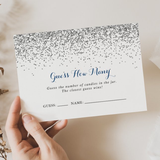 Cartão De Visita Silver Confetti Adivinha Quantas Cartas De Jogo (Criador carregado)