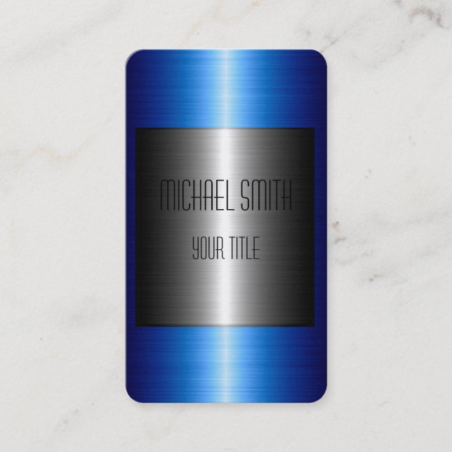 Cartão De Visita Silver e Blue Steel Stainless Metal (Frente)