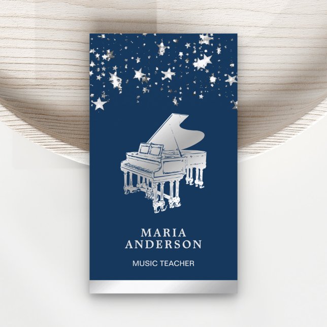 Cartão De Visita Silver Foil Confetti Grand Piano Musical Pianista (Criador carregado)