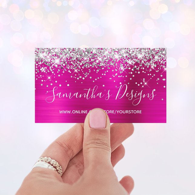 Cartão De Visita Silver Gliter Brilhante Folha Rosa Quente Loja Onl (Faux Glittery Business Cards)