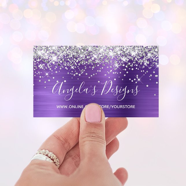 Cartão De Visita Silver Glitter Ametist Foil Online Store (Silver Glitter Amethyst Foil Online Store Business Card)