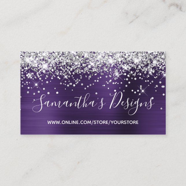 Cartão De Visita Silver Glitter Dark Violet Foil Online Store (Frente)