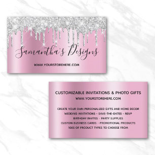 Cartão De Visita Silver Glitter Drives Mauve Pink Loja Online