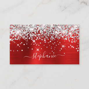Cartão De Visita Silver Glitter Red Foil Girly Signature Business C