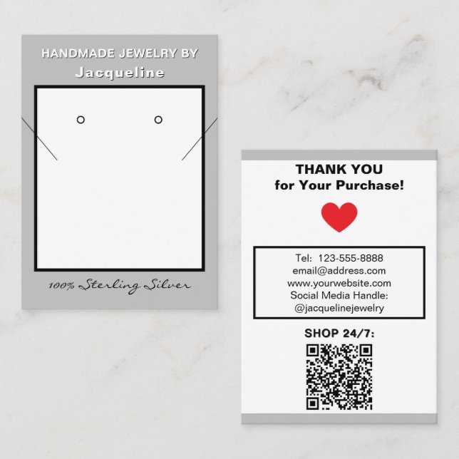 Cartão De Visita Silver Necklace Earrings Website QR Code (Frente/Verso)
