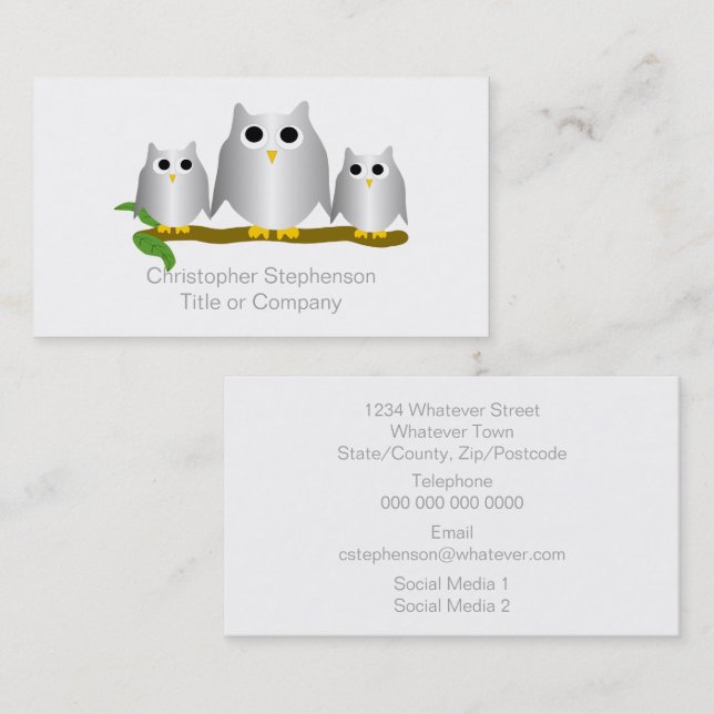Cartão De Visita Silver Owls Design (Frente/Verso)