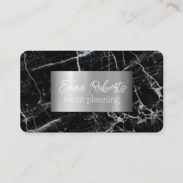 Cartão De Visita Silver Stone Marble Clássico Brilhando (Frente)