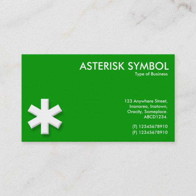 Cartão De Visita Símbolo de Asterisk - Verde (Frente)