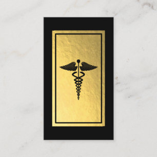 Cartão De Visita Símbolo de Caduceus Médico Faux Gold Foil