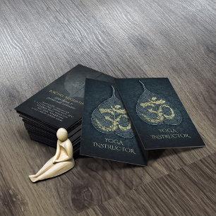 Cartão De Visita Símbolo de instrutor de Yoga preto e Dourado Bodhi