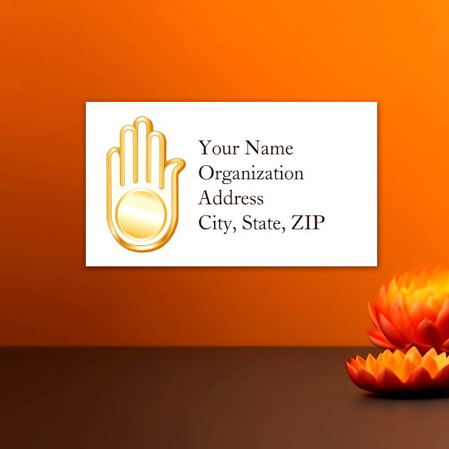 Cartão De Visita Símbolo de Jain (Jain Symbol Business Card. 
Golden Ahimsa symbol of the Jain faith. Customize with your text.)