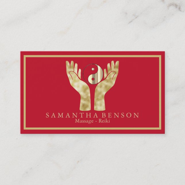 Cartão De Visita Símbolo de Yin Yang das Mãos Reparadas Elegantes (Frente)
