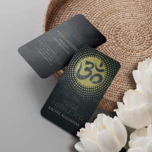 Cartão De Visita Símbolo Floral e Om da Elegante Gold Foil Yoga Man