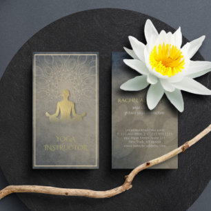 Cartão De Visita Símbolo Om da Meditação Yoga Floral de Gold Foil M