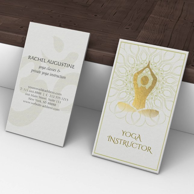 Cartão De Visita Símbolo Om da Meditação Yoga Floral de Gold Foil M (Criador carregado)