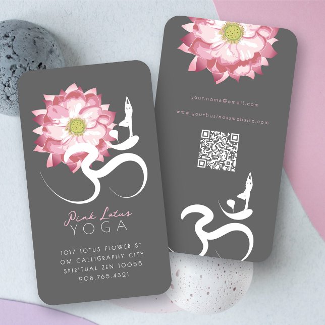 Cartão De Visita Símbolo Om Espiritual do Professor de Ioga-Flor Ro (Pink Lotus Flower Spiritual Yoga Teacher Aum/Om Symbol Business Card @ fatfatin)
