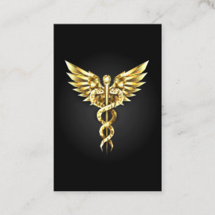 Cartão De Visita Símbolo Poligonal Dourado Caduceus