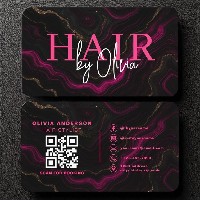 Cartão De Visita Símbolo Preto de Aglomerado Rosa Quente do Cabelo  (Criador carregado)