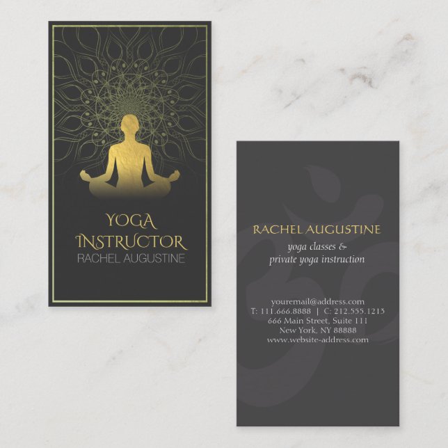 Cartão De Visita Símbolo preto e Dourado da Meditação Yoga Mandala  (Frente/Verso)