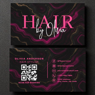 Cartão De Visita Símbolo Preto Rosa Quente Preto do Cabelo QR