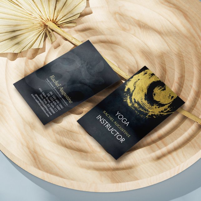 Cartão De Visita Símbolo ZEN Elegante Black & Dourado YOGA Brushstr (Criador carregado)