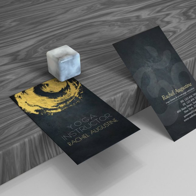 Cartão De Visita Símbolo ZEN Elegante Black & Dourado YOGA Brushstr (Criador carregado)