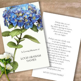 Cartão De Visita Simpatia Funeral Blue Hydrangea Cards de oração