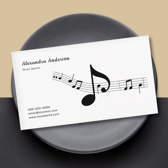 Cartão De Visita Simple, Black & White Music Teacher (Simple, Black & White Music Teacher Business Card)