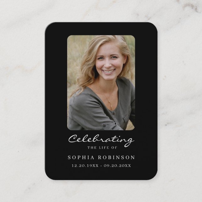 Cartão De Visita Simple Black White Photo Memorial Prayer Card (Frente)