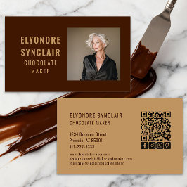 Cartão De Visita Simple Brown Chocolate Maker Photo Social QR Code 